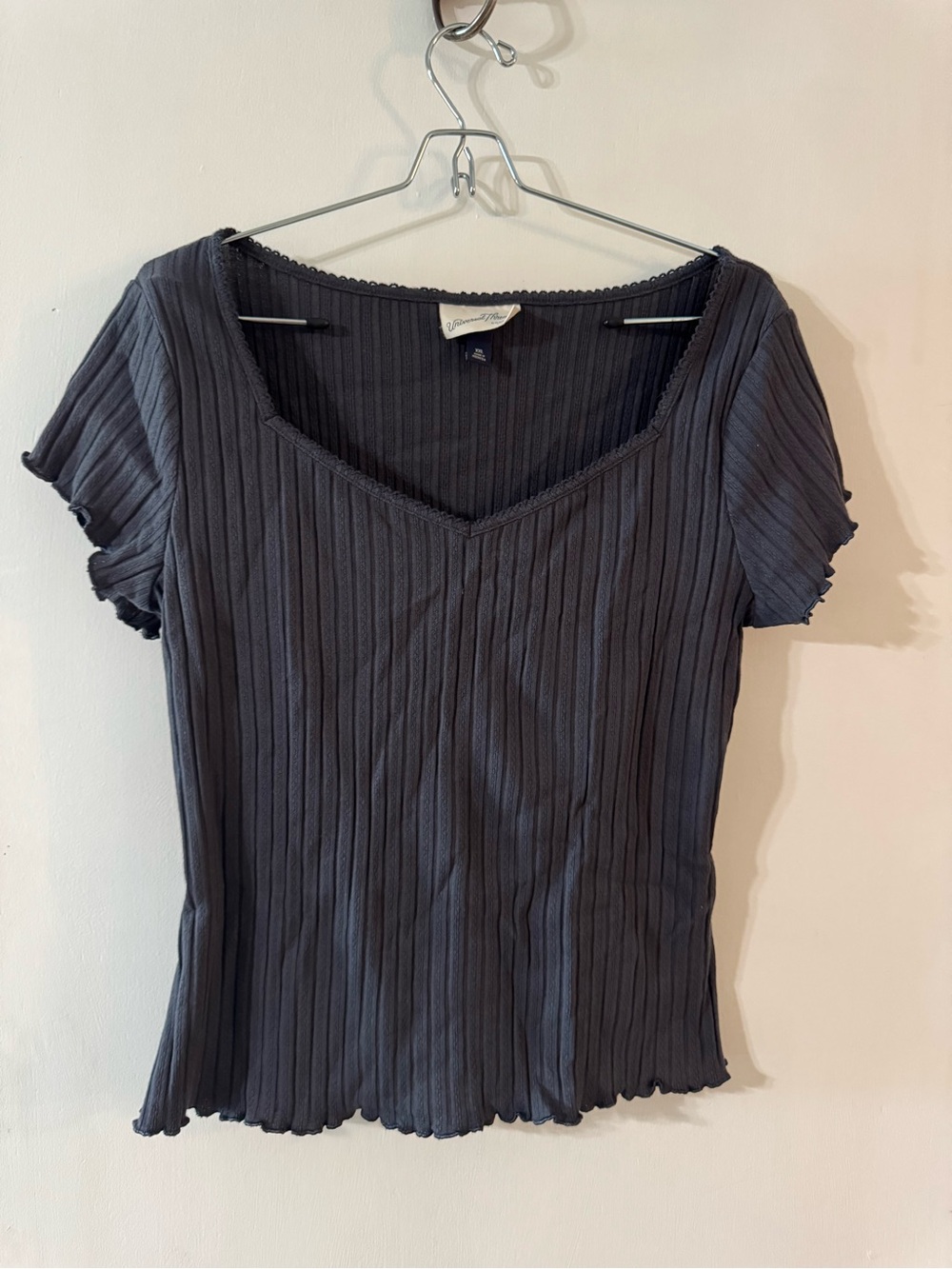 Universal Thread Ribbed V-Neck Short Sleeve Top - Black